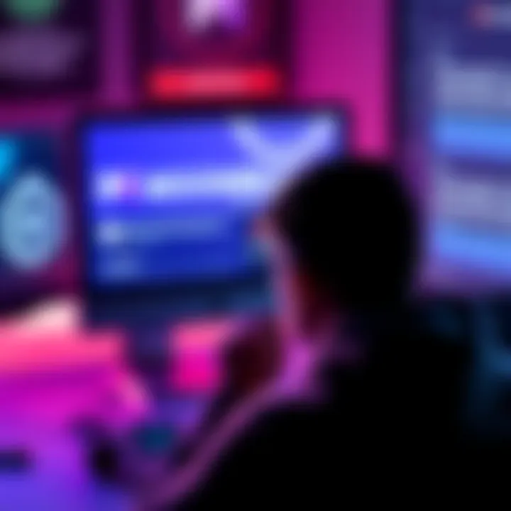 A person looking at a computer screen displaying a forum debate about Moonbeam, with a streaming service logo and a cryptocurrency symbol visible.