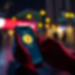 A person using a smartphone to buy Bitcoin with MoonPay, showing a zero fees message on the screen.