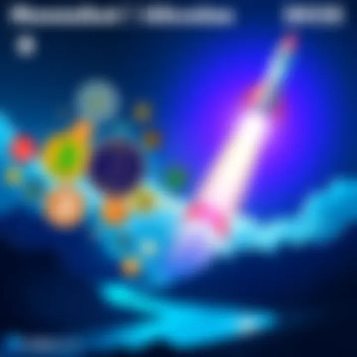 A collection of altcoin logos with a rocket launching in the background, symbolizing potential growth and investment opportunities for 2025.