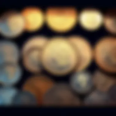 A collection of Morgan silver dollars displayed in a case, showing some with signs of cleaning.