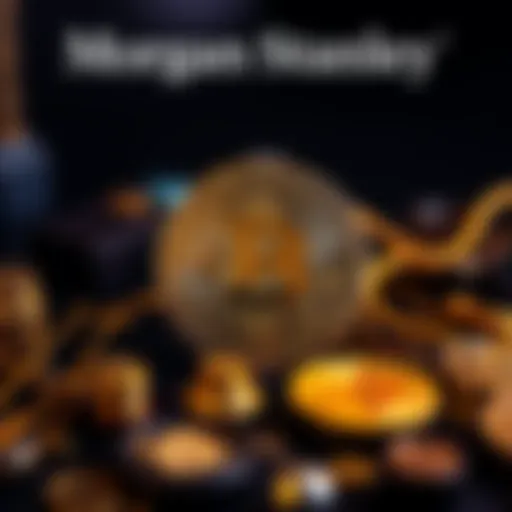 Morgan Stanley Bitcoin Strategy A graphic showing a Bitcoin symbol with the Morgan Stanley logo, representing the company's strategy towards Bitcoin assets.