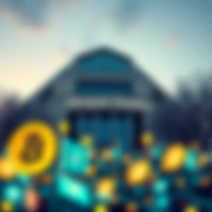 Morgan Stanley building with digital asset icons in the foreground, symbolizing the bank's application for a crypto charter.