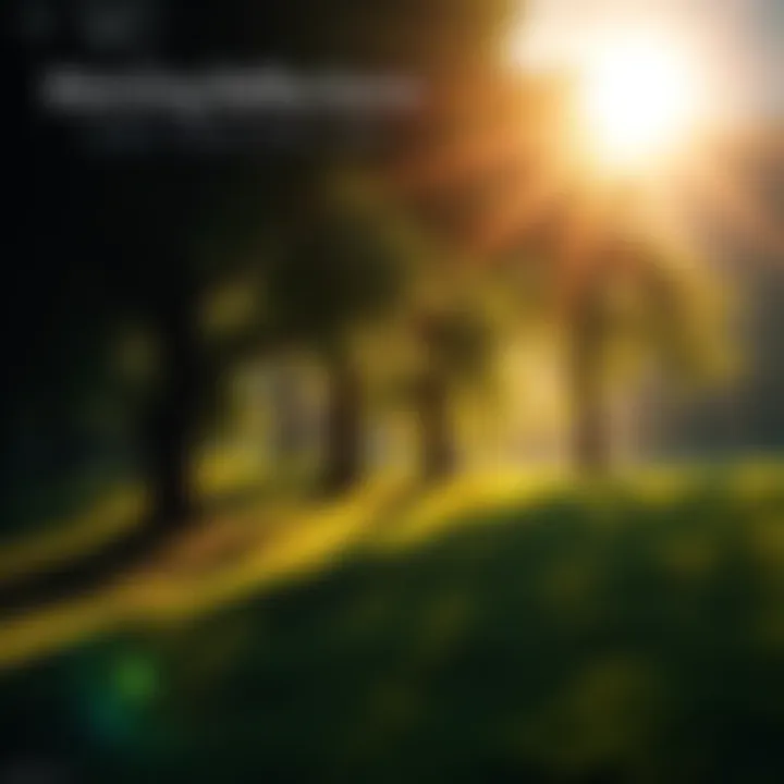 A bright morning scene showing sunlight streaming through trees with a peaceful atmosphere