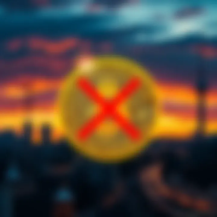 A graphic showing a Bitcoin symbol crossed out, with a backdrop of Moscow's skyline and power lines, symbolizing the ban on home mining until 2032.