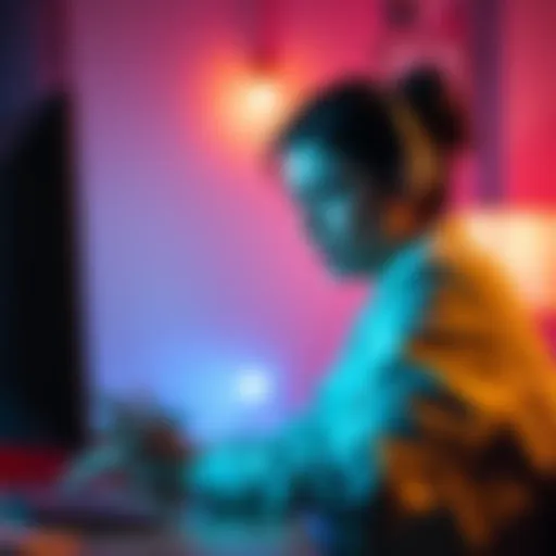 A concerned mother looking at her computer screen with a worried expression, discovering unexpected charges from Coinbase.