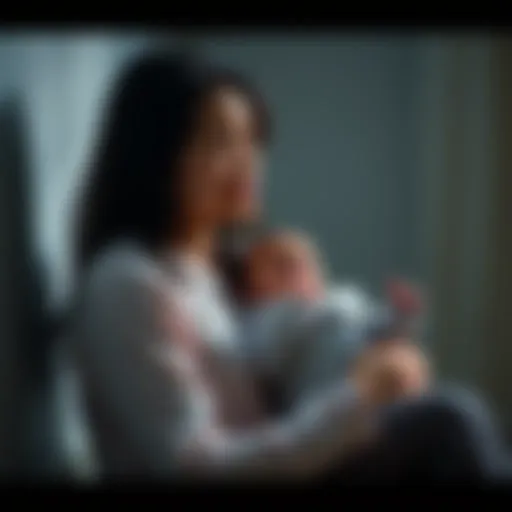 A mother sitting quietly with her baby, looking thoughtful and reflective about her postpartum experiences, showing a mix of emotions.