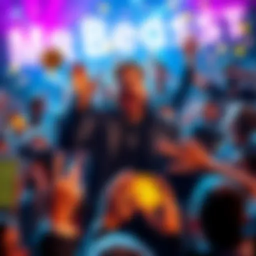 MrBeast announcing his new cryptocurrency exchange and payment service, surrounded by excited fans and digital currency graphics.