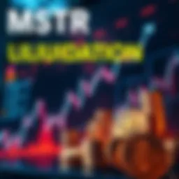 A graphic showing a downward trending stock chart alongside Bitcoin icons, representing MSTR's significant losses in Bitcoin sales.