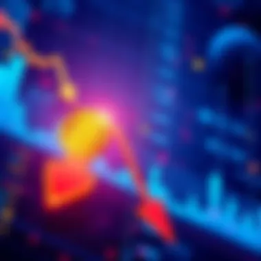 A graph showing a sharp decline in MSTR stock price alongside a Bitcoin symbol and arrows pointing downwards