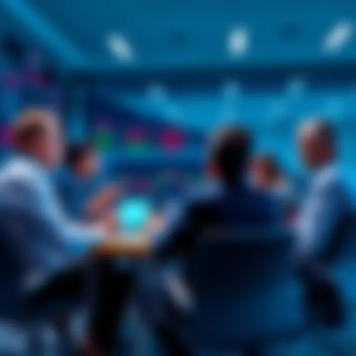 MSTR Stock Analysis Group of financial experts discussing MSTR stock investment strategies in a meeting room