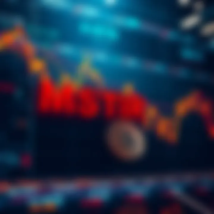 A stock chart showing the drop in MSTR value, highlighting the potential index removal impact on digital asset markets.