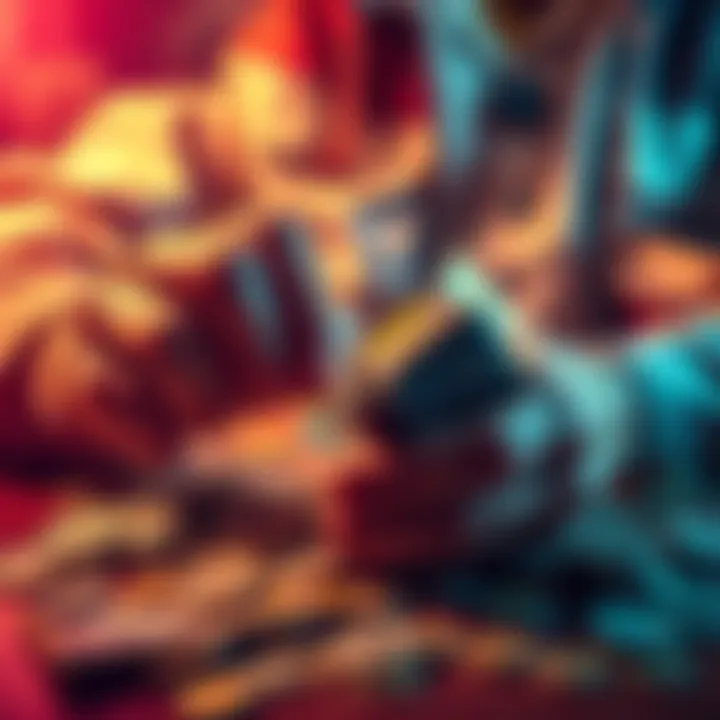 Multiple Wallets A person managing several wallets with notes and coins scattered around