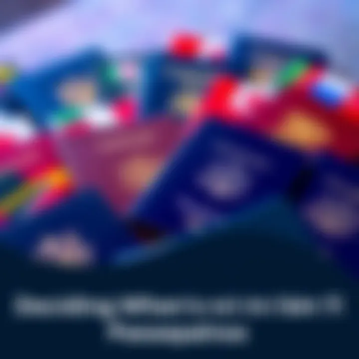 A collection of multiple passports arranged together, showcasing different countries and their flags, symbolizing global travel opportunities.