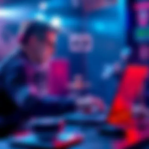 A musician using a laptop to connect with fans and manage music finances through decentralized finance tools.