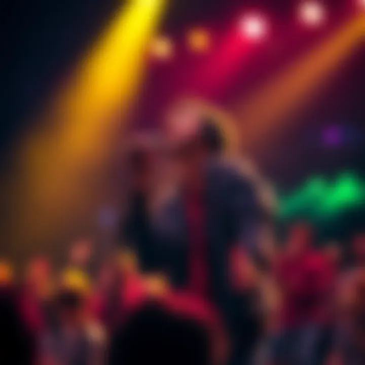 A singer on stage, expressing emotion while performing the song 'Please Baby Please' to an engaged crowd