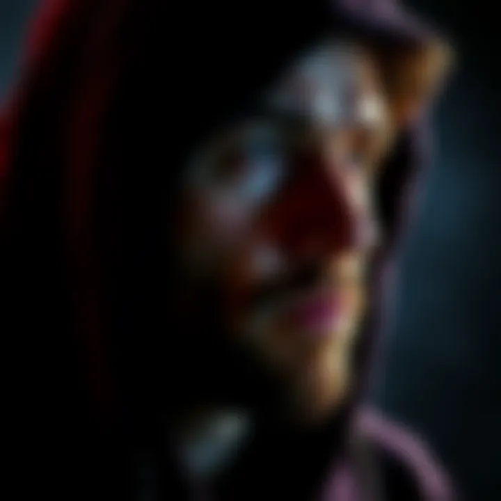 A close-up of a man with an enigmatic expression, wearing a hoodie and looking thoughtfully into the distance.