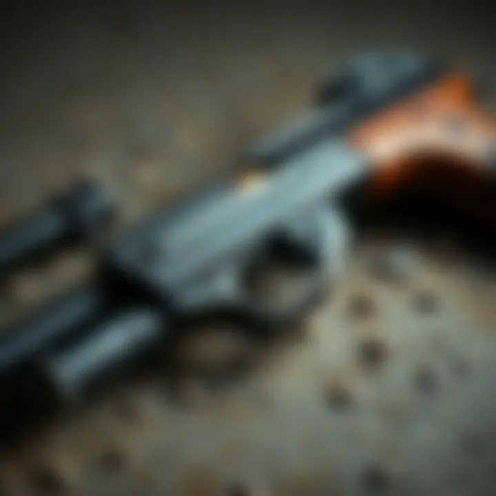 A close-up of the Nagant M1895 pistol lying on a surface, showing its design and features, highlighting its outdated look compared to modern pistols.