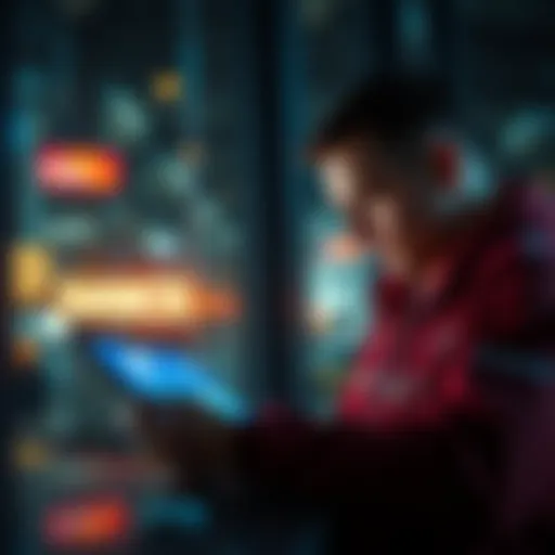 A visual representation of a person interacting with Nanos Wallet Agents on a digital device, showing features like earnings and wallet control.