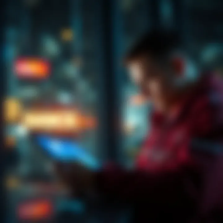 A visual representation of a person interacting with Nanos Wallet Agents on a digital device, showing features like earnings and wallet control.