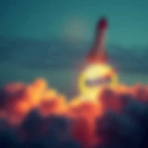 Nasa Dogecoin Announcement A rocket launching into space with the Dogecoin logo in the foreground, symbolizing Nasa's positive update about Dogecoin investments.