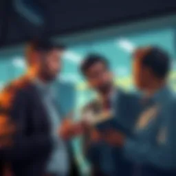 A frustrated Bitcoin investor talks with a bank representative about a delayed deposit, showing concern over privacy and investment questions.