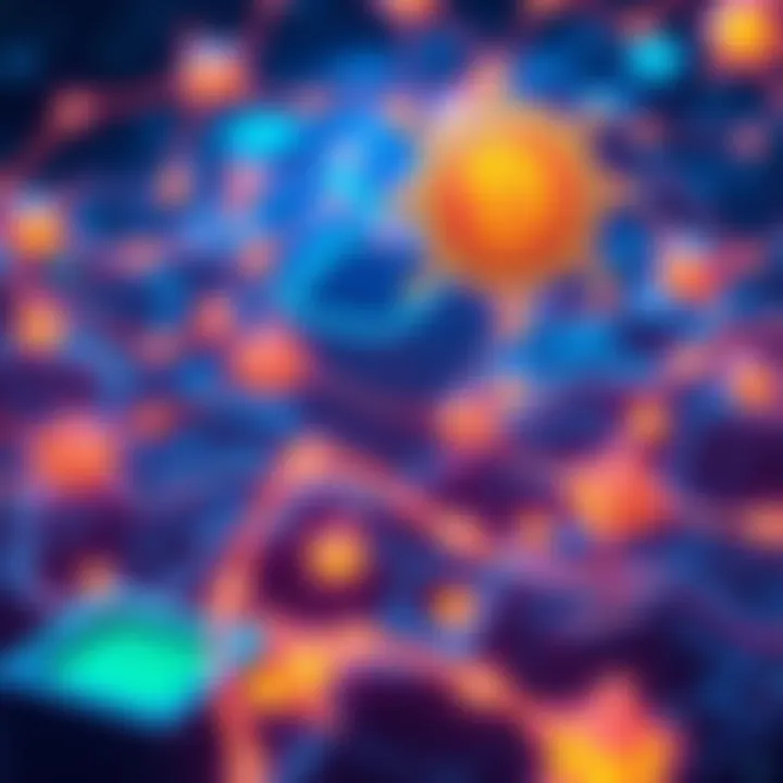 An illustration depicting the intricate process of scanning blockchain chains with a focus on UTXOs, symbolizing the challenges and solutions faced by nodes.