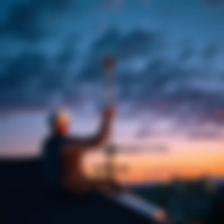 A person adjusting a Nebra outdoor antenna on their rooftop for better signal reception.