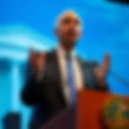 Neel Kashkari discusses cryptocurrency Federal Reserve official Neel Kashkari speaking at a podium, expressing his views on cryptocurrency as worthless.
