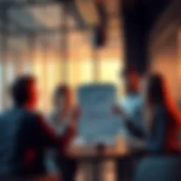 A group of people discussing card issuer options with charts and maps in a modern office setting