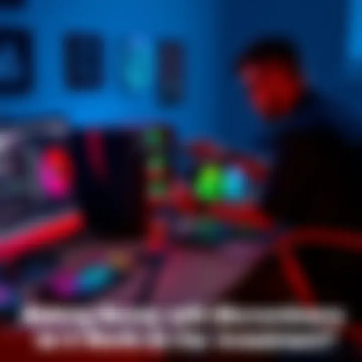 A person setting up a Nerd Axe microminer on a desk with computer equipment