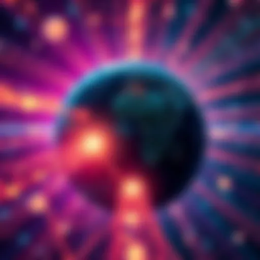 Neutrino Data Transmission Concept A visual representation of data transmission using neutrinos, illustrating data streams passing through the Earth, emphasizing low latency communication for crypto systems.