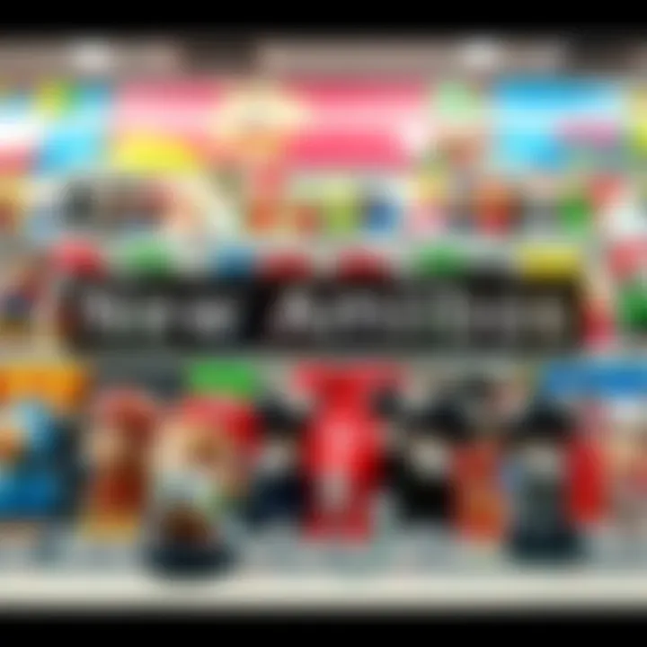 A colorful display of new amiibo figures ready for pre-order in a retail store