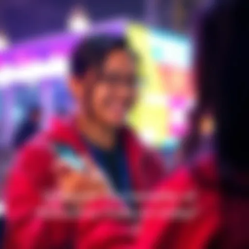 A person exploring a digital feature on a smartphone, smiling and engaged