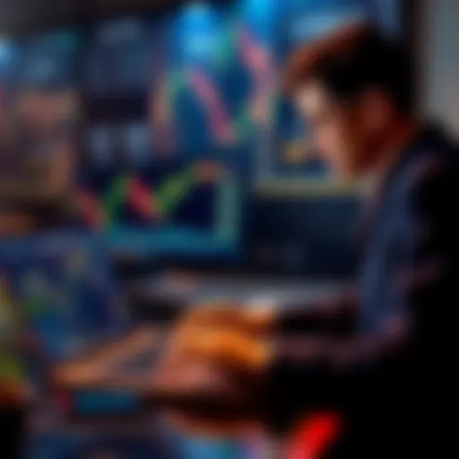 A new investor analyzing a cryptocurrency chart on a laptop with Bitcoin and other coins displayed on the screen.