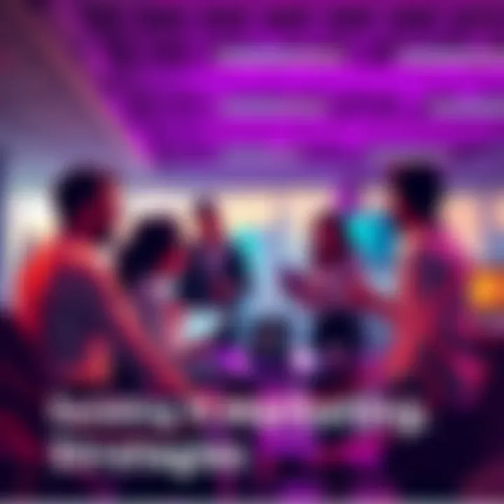 A group of marketing professionals discussing a fresh strategy in a modern office setting.