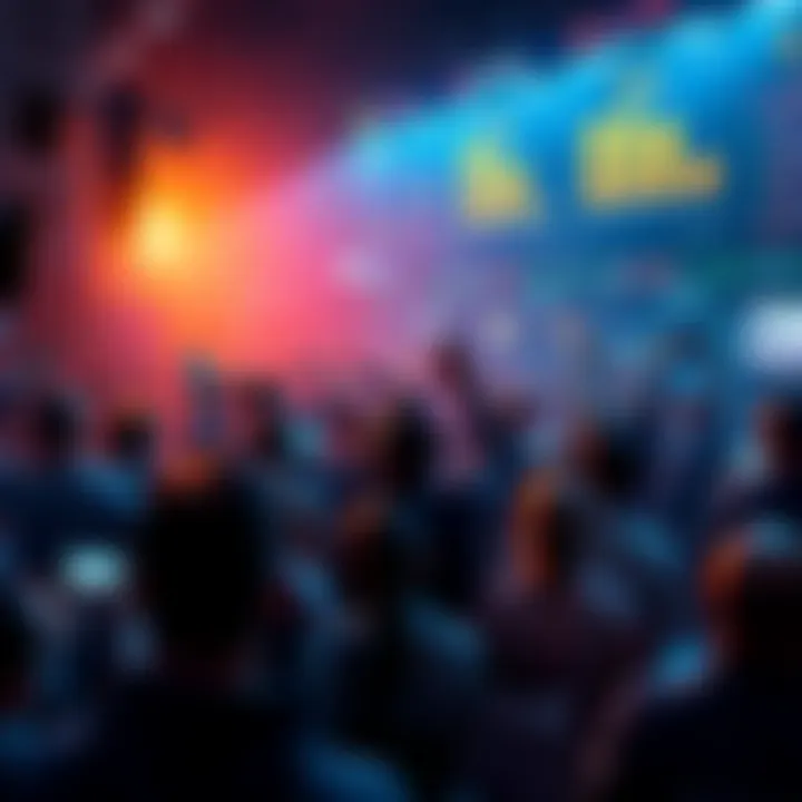 Announcement of a new perpetual contract on a digital exchange platform, with a large crowd of traders celebrating the news in the background.