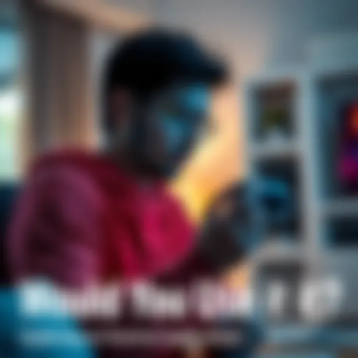 Individual interacting with a modern gadget in a home setting