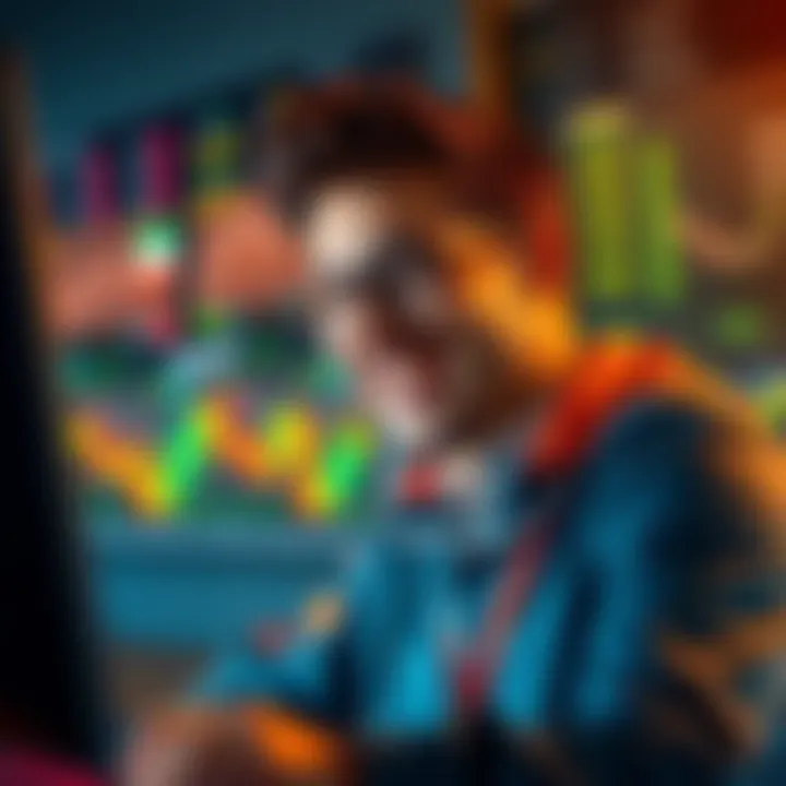 A happy beginner trader looking at a screen showing profits from crypto trading