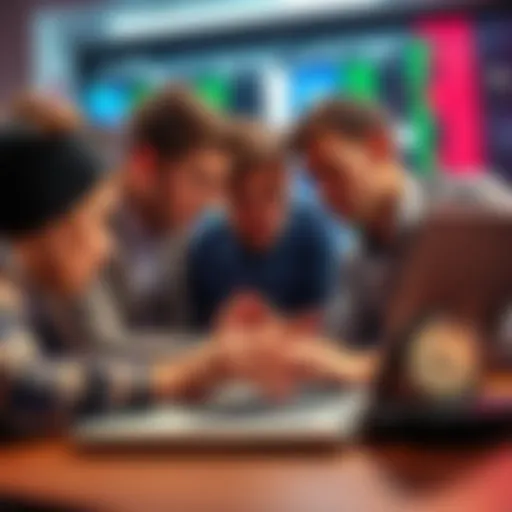 A group of worried investors analyzing market charts on a laptop, showing signs of unexpected changes and losses.