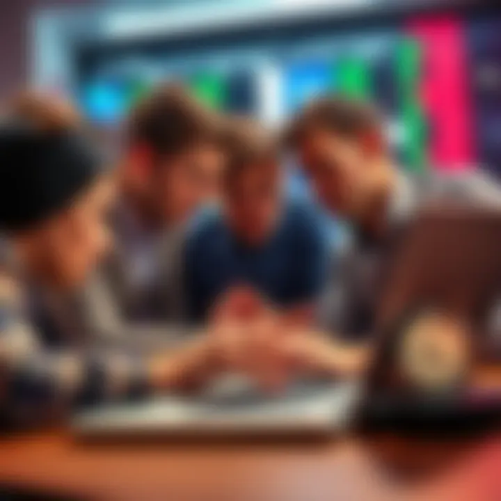 New Bagholders in the Market A group of worried investors analyzing market charts on a laptop, showing signs of unexpected changes and losses.