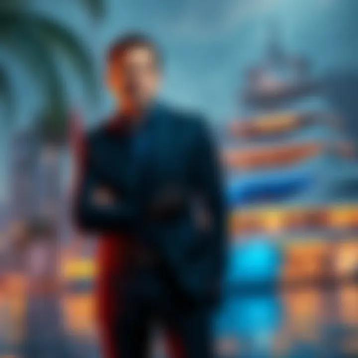The newly appointed CEO of Yugalabs stands confidently with digital art of Bored Ape Yacht Club in the background.