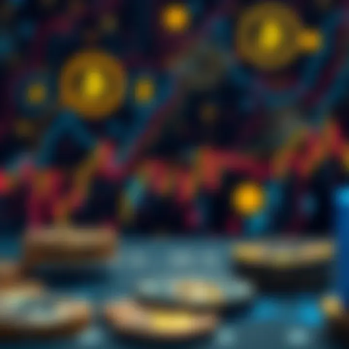 US regulators preparing to announce new guidelines for crypto securities with a backdrop of digital currency symbols.