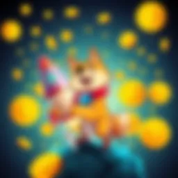 New Doge Led in Crypto A stylish representation of New Doge led, featuring a cartoon dog with a space rocket, surrounded by digital currency symbols, reflecting excitement in the crypto community.