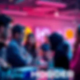 A diverse group of people discussing cryptocurrency strategies at a community event.