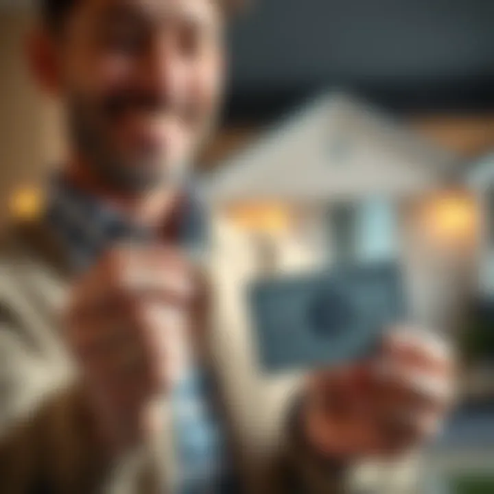 A person smiling while holding keys to a new home in one hand and an Amex Platinum credit card in the other, ready for new financial opportunities.