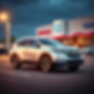 A new Honda CR-V in a dealership parking lot, showcasing its sleek design and modern features, ready for purchase