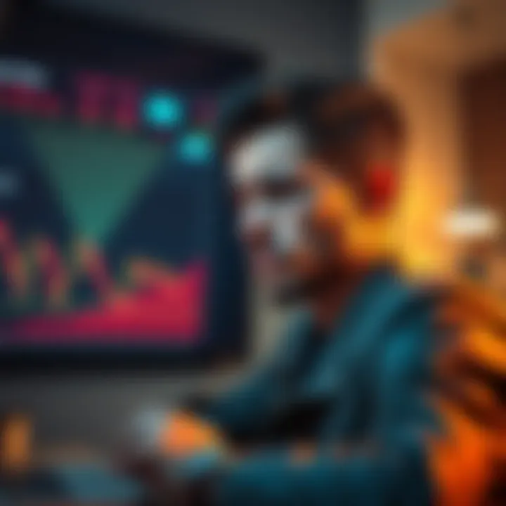 A first-time cryptocurrency buyer looking worried as their investment chart shows a rapid decline after purchase