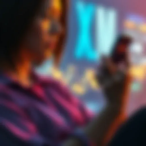 A beginner holding a smartphone displaying XLM cryptocurrency while pondering investment choices, with a small amount of cash next to her.