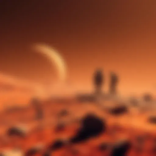 New Martians set foot on the surface of Mars, looking at the planet's red landscape and exploring their surroundings.