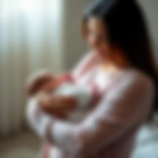 A first-time mom cradles her newborn, showing a caring bond and a peaceful moment together.